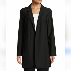 Eileen Fisher Black Crepe Jacket Notched Lapel Long XS